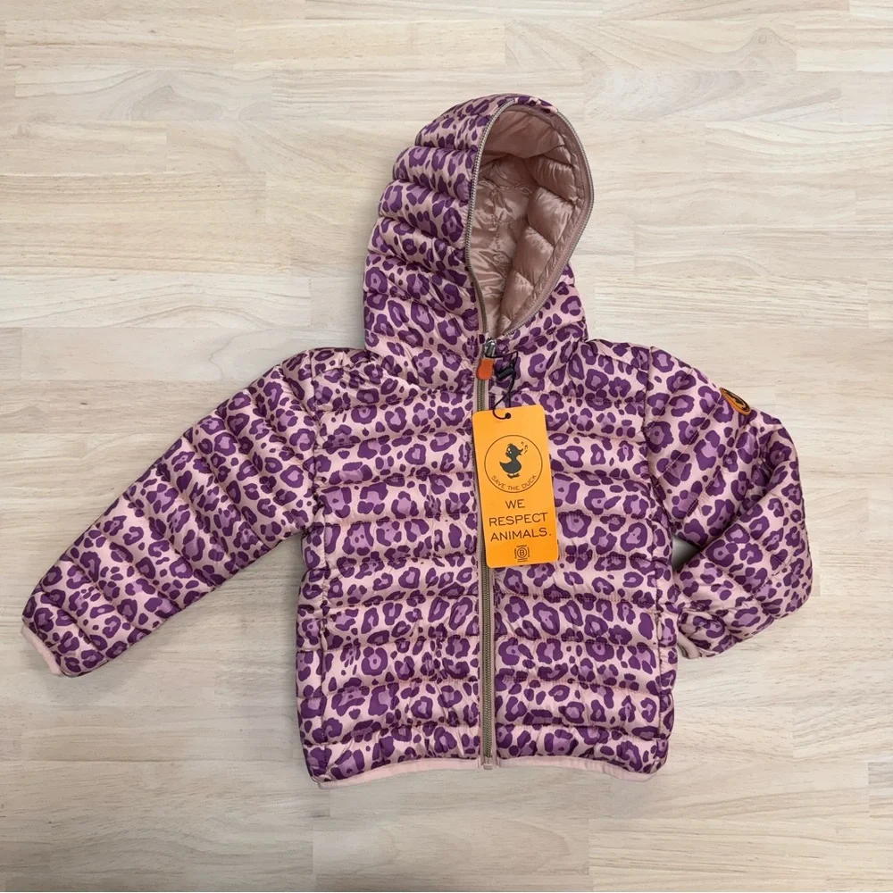 New! Save the Duck purple leopard puffer